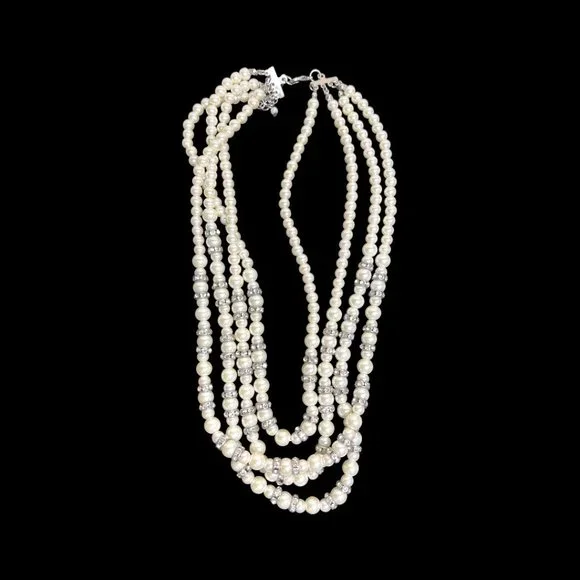 Vintage Faux Pearl Statement Necklace Chunky Beaded Bridal Necklace Mother Bride - Picture 2 of 12